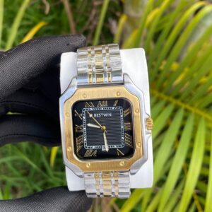 Silver Watch with Black Dial