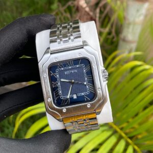 Silver Watch with Blue Dial