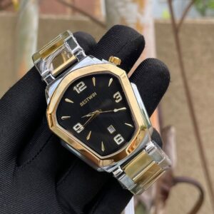 Gold and Silver Watch with Black Dial